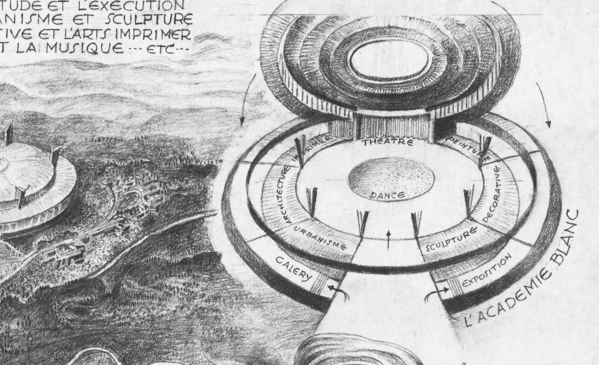 Konzeptskizze für das Centre de Culture in Südfrankreich von Hendricus Th. Wijdeveld