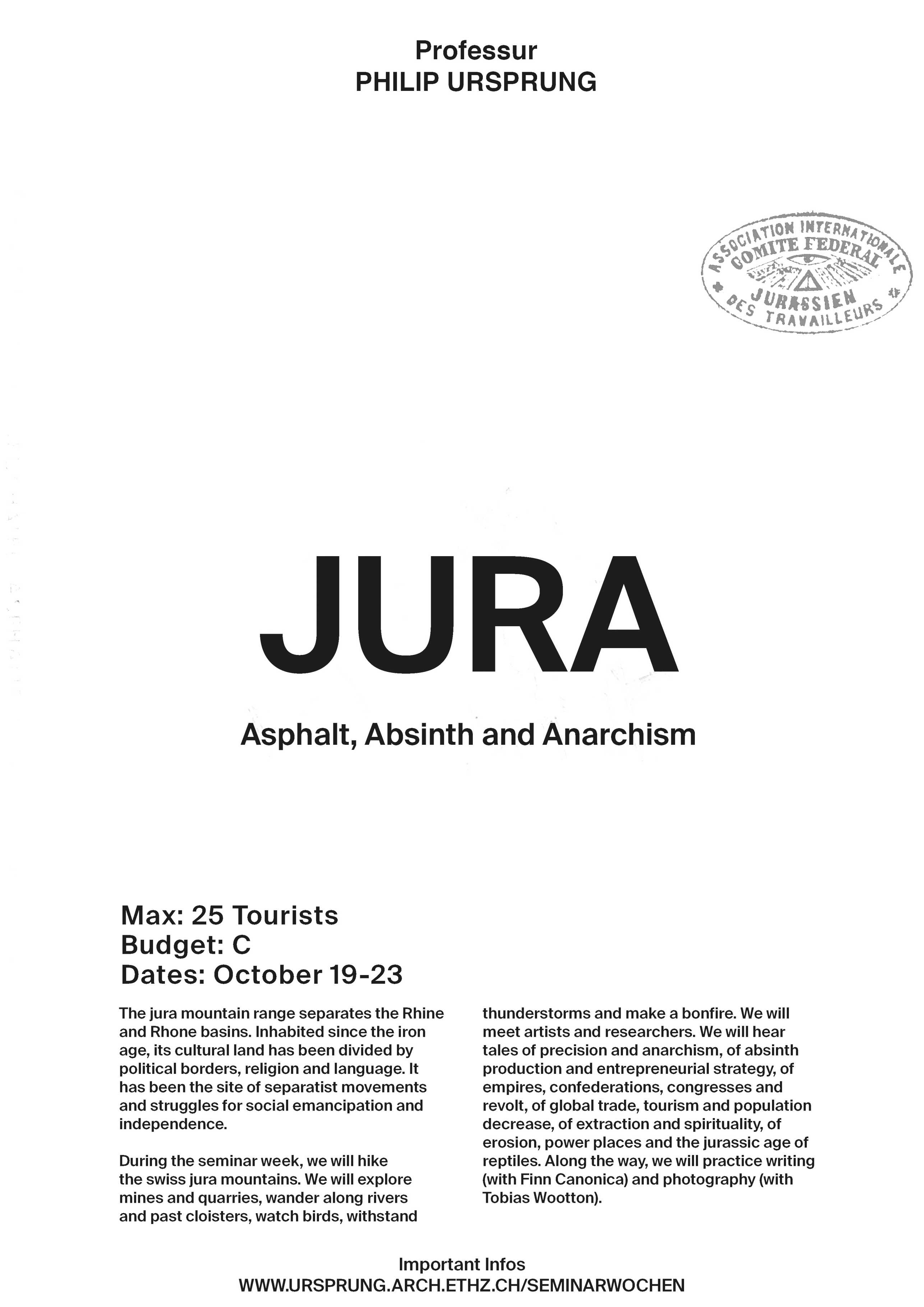 Poster for the Seminarweek to the Jura