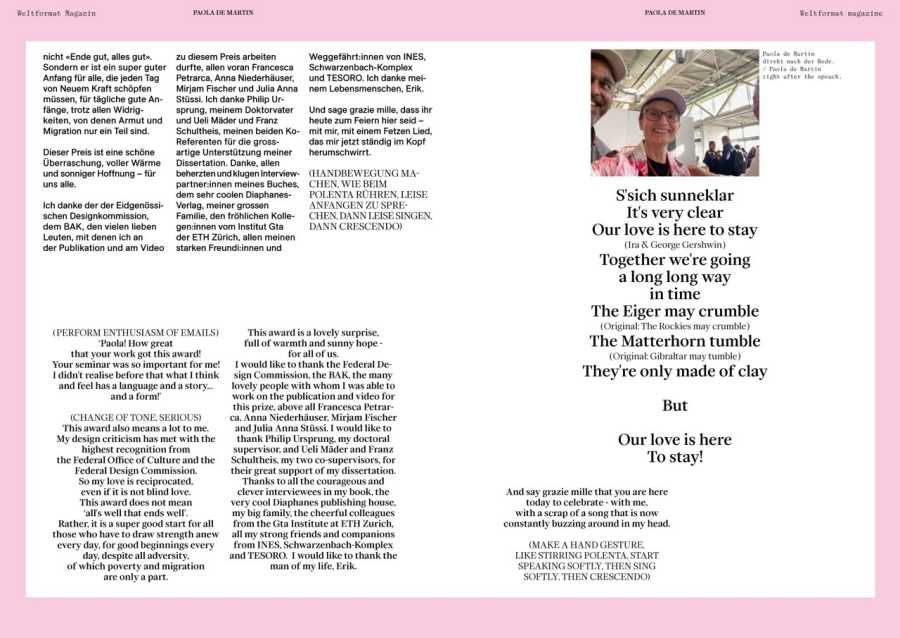 Vergrösserte Ansicht: Contribution in Weltformat Magazine Paola De Martin page 3
