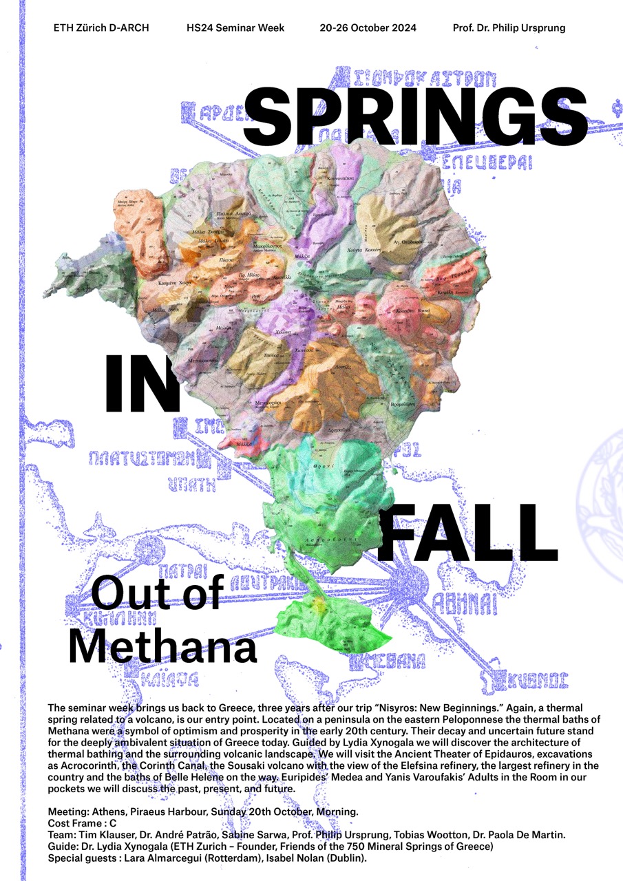 Enlarged view: Poster for the Seminar Week "Springs in Fall" to the greek peninsula Methana depicting a geological map of the peninsula