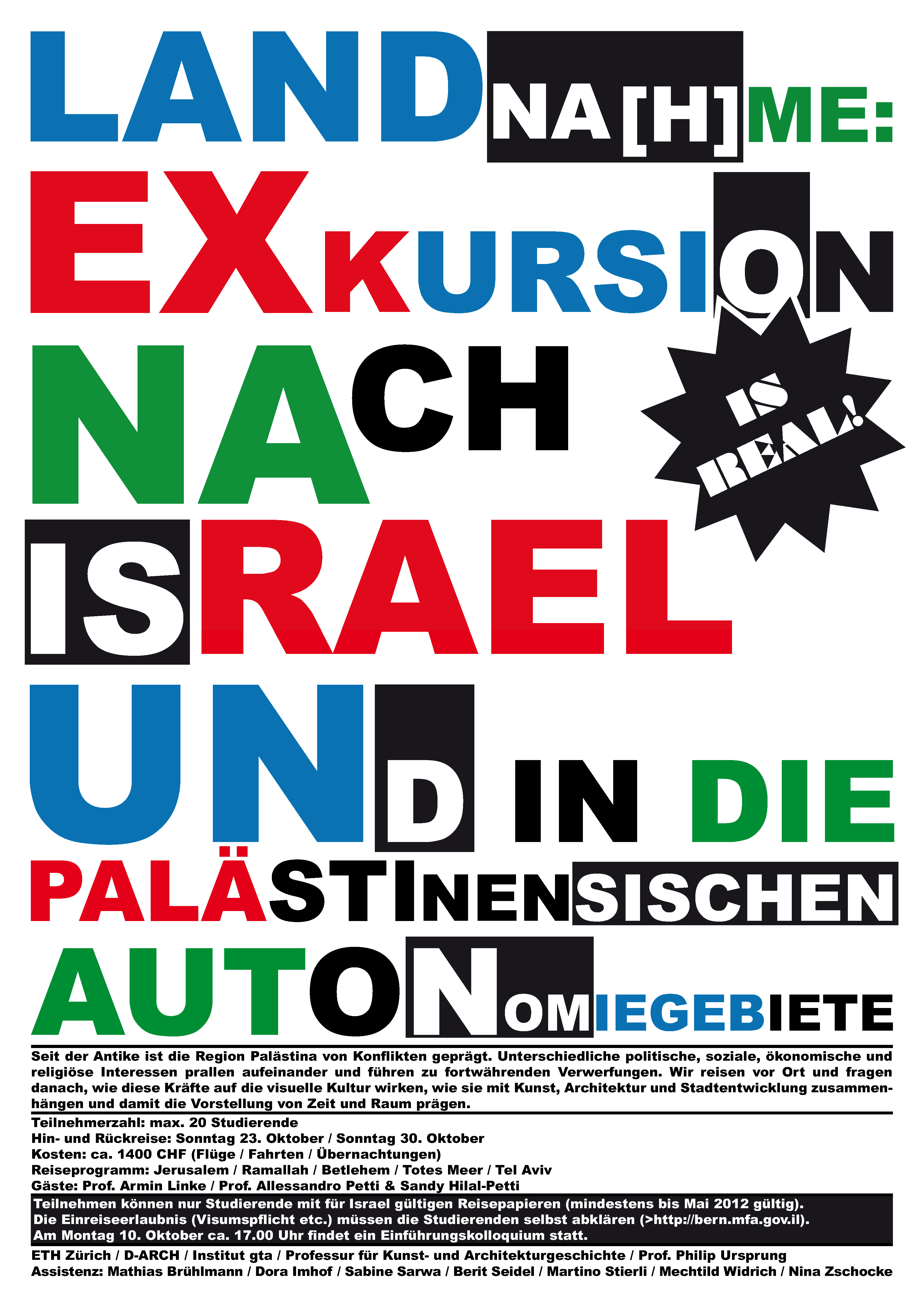 Poster for the Seminar Week to Palestine and Israel