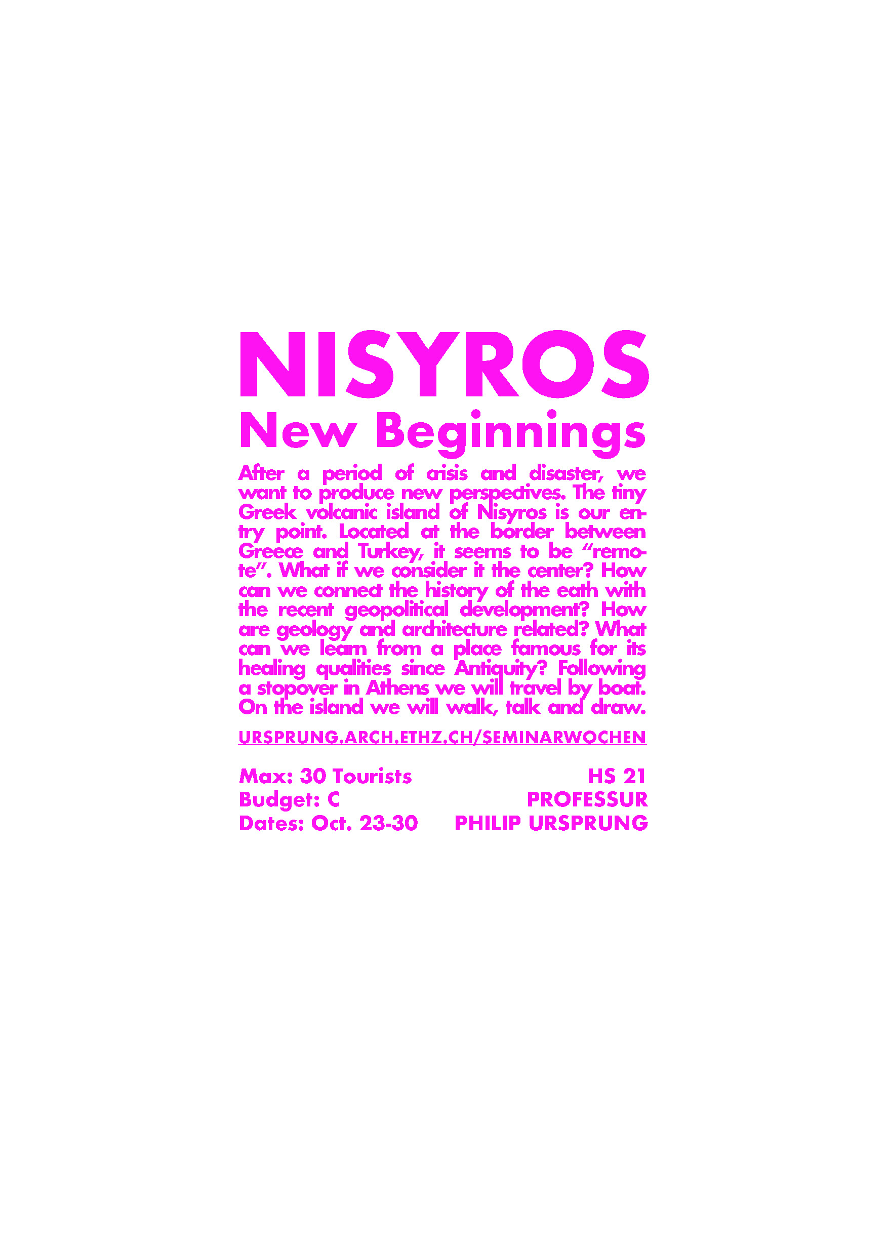 Poster for the Seminarweek to Nisyros